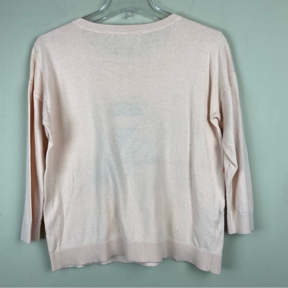 LOFT 100% Cotton Toucan Bird Novelty Print Crew Neck Sweater Light Coral Sz XS - Picture 4 of 9